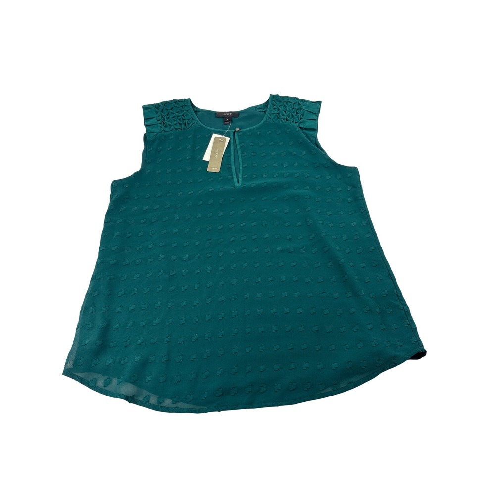 J.Crew Emerald Green Clipped Jacquard Sleeveless Blouse Silk Smocked Shoulder 8